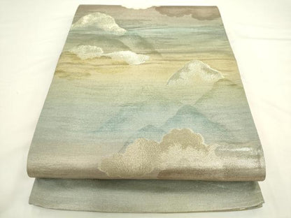 平和屋着物◎六通柄袋帯　風景文　金糸　正絹　逸品　AABL2252pf