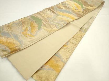 平和屋着物◎六通柄袋帯　飛鶴風景文　金糸　正絹　逸品　AABL2253pf