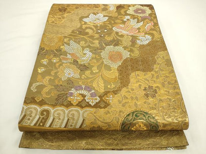 平和屋着物◎西陣　六通柄袋帯　道長華鳥紋　金銀糸　正絹　逸品　AABL2254pf