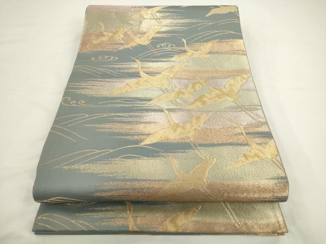平和屋着物◎六通柄袋帯　立波飛鶴文　金糸　正絹　逸品　AABL2255pf