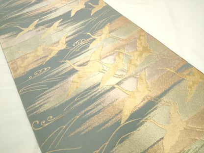 平和屋着物◎六通柄袋帯　立波飛鶴文　金糸　正絹　逸品　AABL2255pf