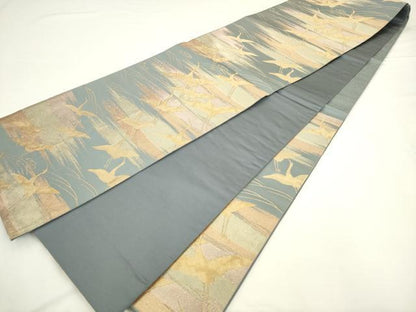 平和屋着物◎六通柄袋帯　立波飛鶴文　金糸　正絹　逸品　AABL2255pf