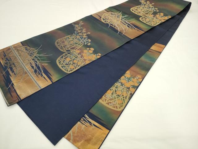 平和屋着物◎六通柄袋帯　花篭文　金銀糸　正絹　逸品　AABL2256pf