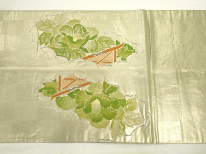 平和屋着物◎太鼓柄袋帯　中国三大刺繍　相良刺繍　駒刺繍　草花文　正絹　逸品　AABL2258pf