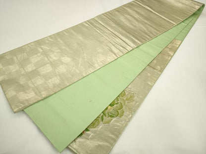 平和屋着物◎太鼓柄袋帯　中国三大刺繍　相良刺繍　駒刺繍　草花文　正絹　逸品　AABL2258pf