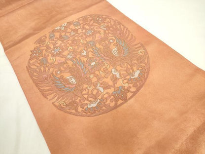 平和屋着物◎太鼓柄袋帯　鳳凰花唐草文　正絹　逸品　AABL2260pf