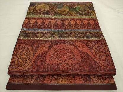 平和屋着物◎六通柄袋帯　双鳥花文　金糸　正絹　逸品　AABL2263pf