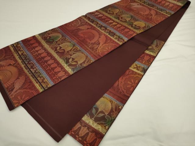 平和屋着物◎六通柄袋帯　双鳥花文　金糸　正絹　逸品　AABL2263pf