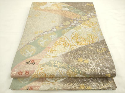 平和屋着物◎六通柄袋帯　遠山更紗文　金銀糸　正絹　逸品　AABL2267pf
