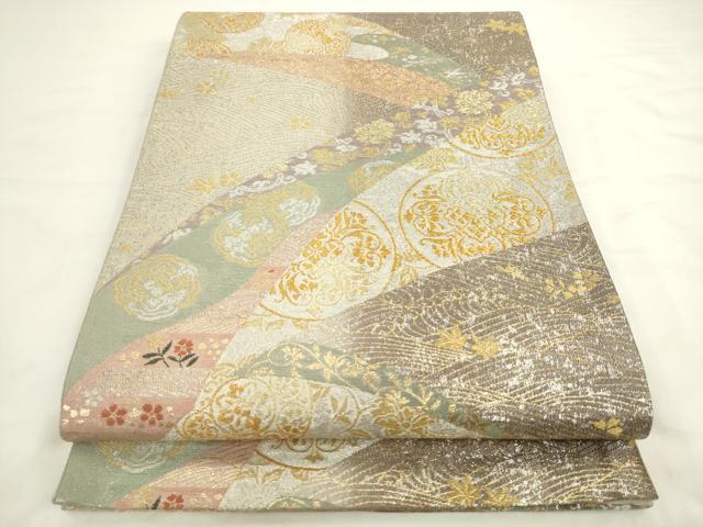 平和屋着物◎六通柄袋帯　遠山更紗文　金銀糸　正絹　逸品　AABL2267pf