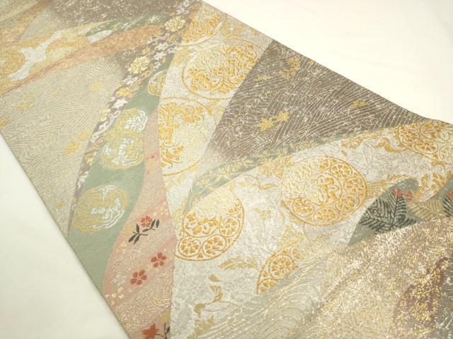 平和屋着物◎六通柄袋帯　遠山更紗文　金銀糸　正絹　逸品　AABL2267pf