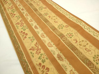 平和屋着物◎六通柄袋帯　草花間道　金糸　正絹　逸品　AABL2268pf