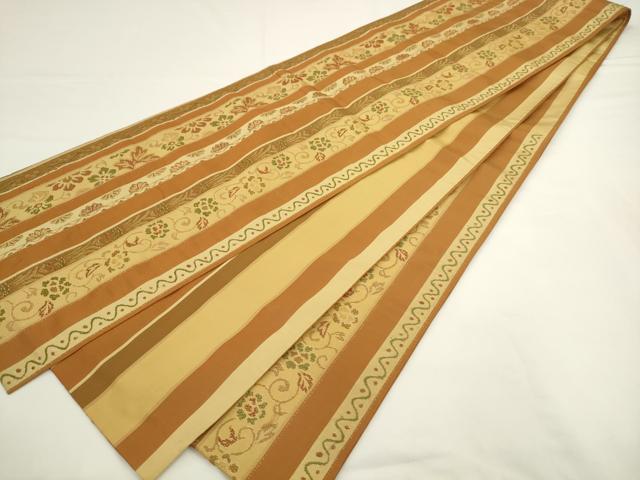 平和屋着物◎六通柄袋帯　草花間道　金糸　正絹　逸品　AABL2268pf