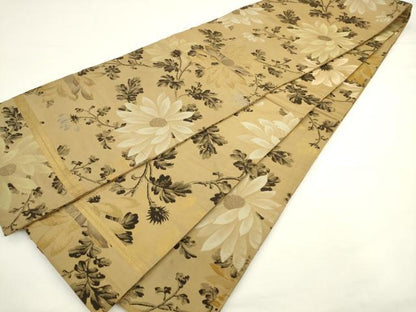 平和屋着物◎アンティーク　大正ロマン　丸帯　枝花文　金糸　正絹　逸品　AABL2271pf