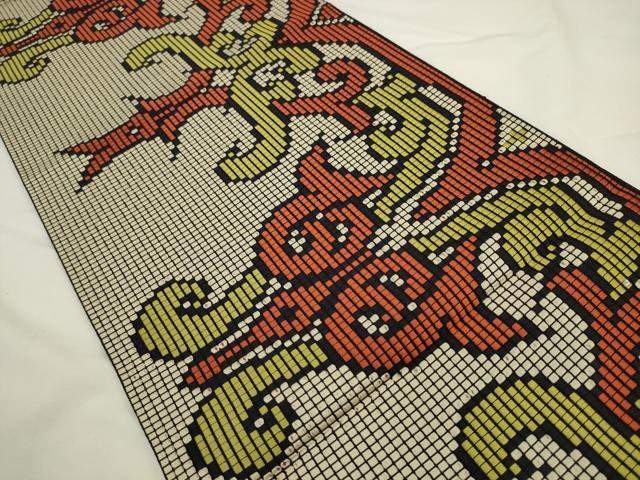 平和屋着物◎八寸名古屋帯　蔦草文　正絹　逸品　AABL2272pf
