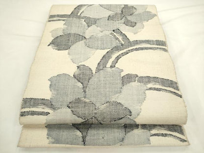 平和屋着物◎八寸名古屋帯　御所つむぎ　草花文　正絹　逸品　AABL2273pf