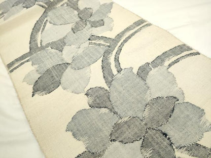 平和屋着物◎八寸名古屋帯　御所つむぎ　草花文　正絹　逸品　AABL2273pf