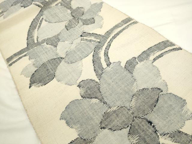 平和屋着物◎八寸名古屋帯　御所つむぎ　草花文　正絹　逸品　AABL2273pf