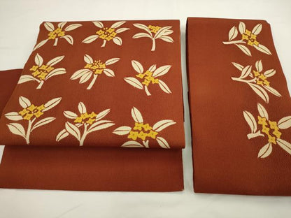 平和屋着物◎つけ帯　草花文　鬼しぼ縮緬　正絹　逸品　AABL2284pf