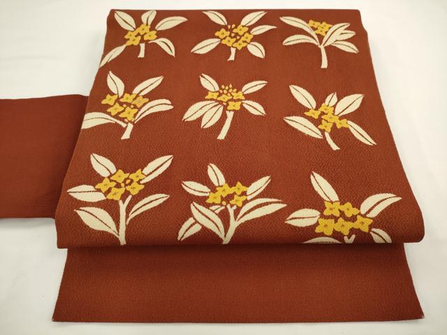 平和屋着物◎つけ帯　草花文　鬼しぼ縮緬　正絹　逸品　AABL2284pf
