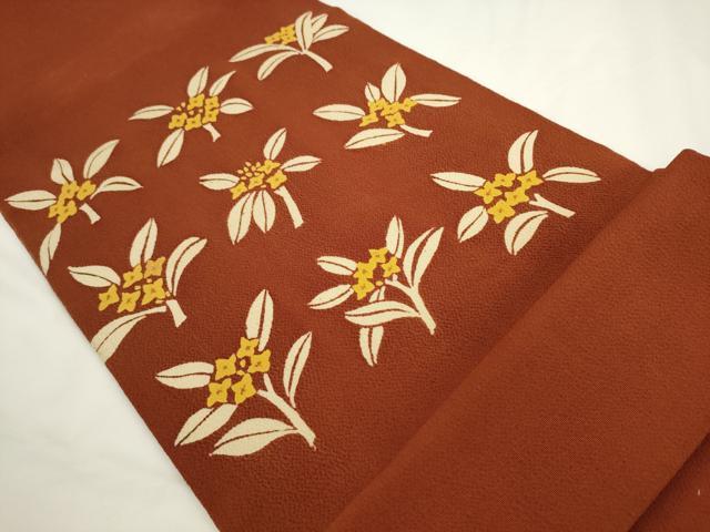 平和屋着物◎つけ帯　草花文　鬼しぼ縮緬　正絹　逸品　AABL2284pf