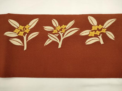 平和屋着物◎つけ帯　草花文　鬼しぼ縮緬　正絹　逸品　AABL2284pf