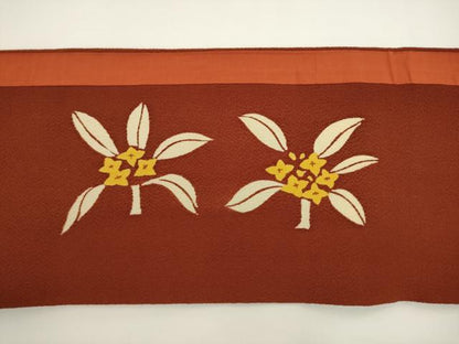 平和屋着物◎つけ帯　草花文　鬼しぼ縮緬　正絹　逸品　AABL2284pf
