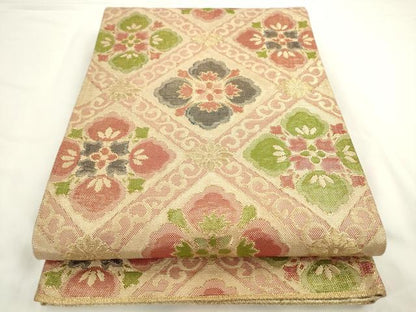 平和屋着物◎佐賀錦　六通柄袋帯　花菱文　金糸　正絹　逸品　AABL2287pf