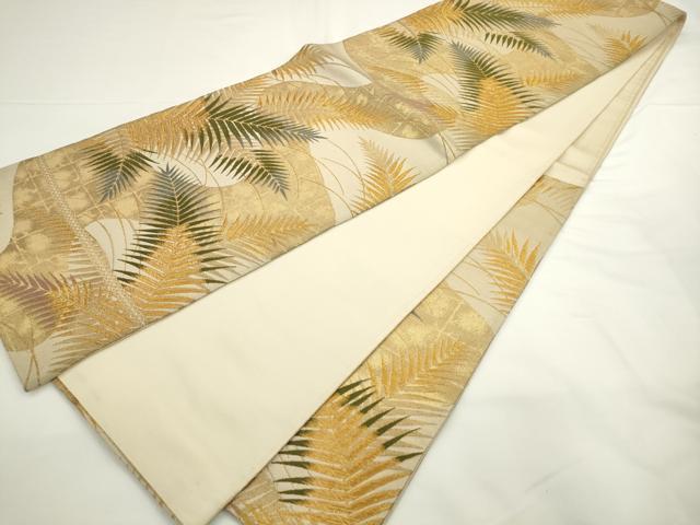 平和屋着物◎六通柄袋帯　唐織　流水枝葉文　金糸　正絹　逸品　AABL2289pf