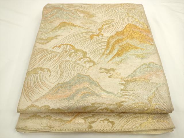 平和屋着物◎六通柄　京本袋帯　立波風景文　金糸　正絹　逸品　AABL2292pf