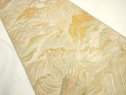 平和屋着物◎六通柄　京本袋帯　立波風景文　金糸　正絹　逸品　AABL2292pf
