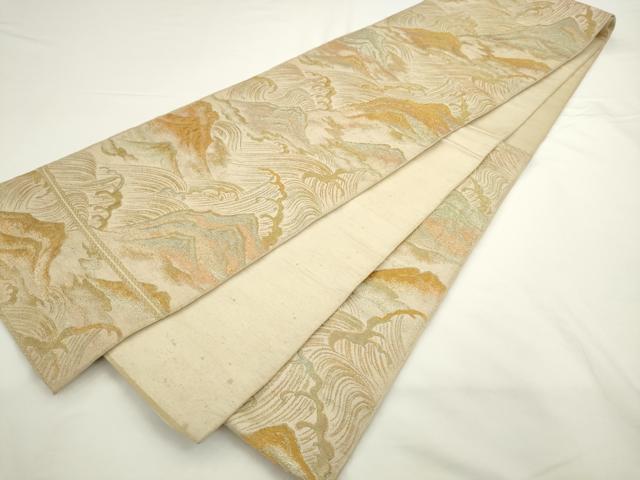 平和屋着物◎六通柄　京本袋帯　立波風景文　金糸　正絹　逸品　AABL2292pf
