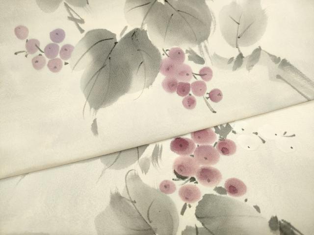 平和屋着物●九寸名古屋帯　作家物　手描き　葡萄蔦の葉文　正絹　逸品　AABL2295pf