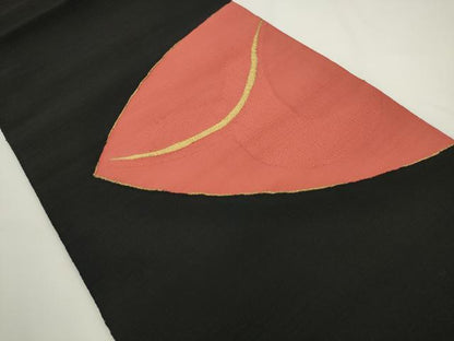 平和屋着物●綴れ　八寸名古屋帯　幾何学文様　黒地　金糸　正絹　逸品　AABL2297pf