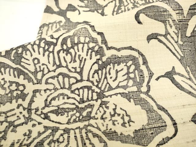 平和屋着物●六通柄袋帯　紬地　型染め　草花文　正絹　逸品　AABL2301pf