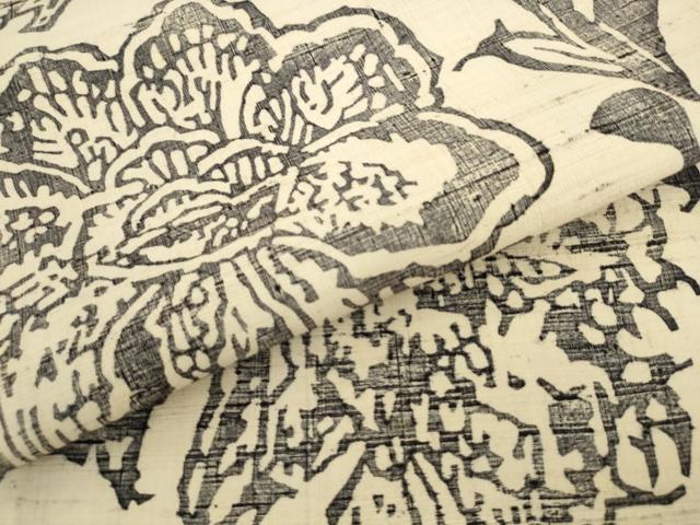 平和屋着物●六通柄袋帯　紬地　型染め　草花文　正絹　逸品　AABL2301pf