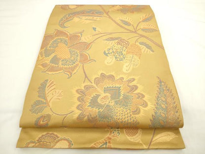 平和屋着物●織物一筋名門　織悦　全通柄　本袋帯　更紗花文　金糸　正絹　逸品　AABL2302pf
