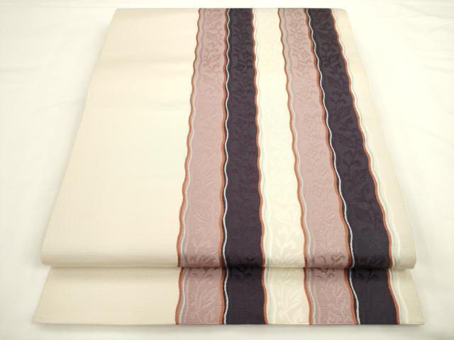 平和屋着物●本場筑前博多織　八寸名古屋帯　草花間道　正絹　逸品　AABL2303pf