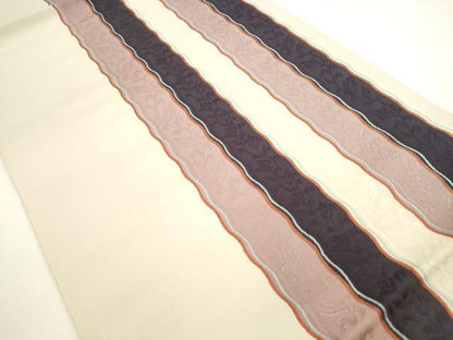 平和屋着物●本場筑前博多織　八寸名古屋帯　草花間道　正絹　逸品　AABL2303pf