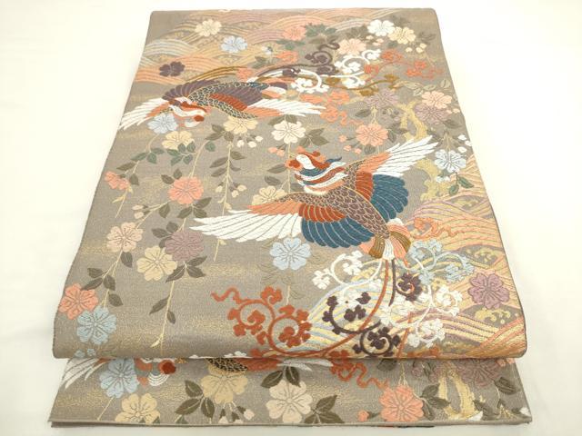 平和屋着物●綴れ　六通柄袋帯　唐織　立波鳳凰花文　金糸　正絹　逸品　AABL2306pf