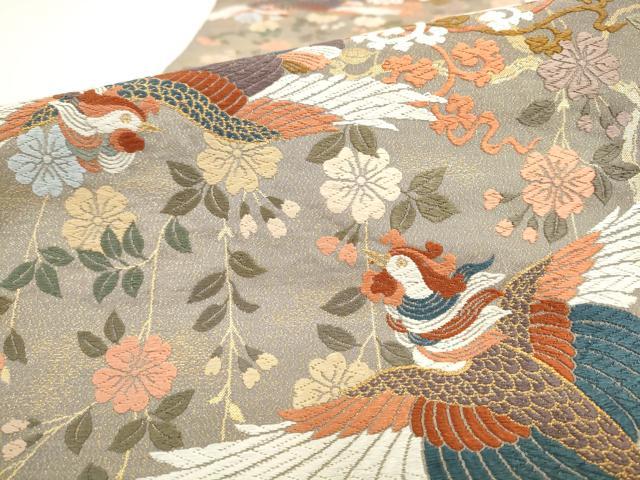平和屋着物●綴れ　六通柄袋帯　唐織　立波鳳凰花文　金糸　正絹　逸品　AABL2306pf