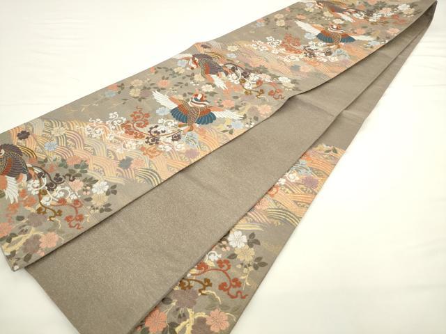 平和屋着物●綴れ　六通柄袋帯　唐織　立波鳳凰花文　金糸　正絹　逸品　AABL2306pf