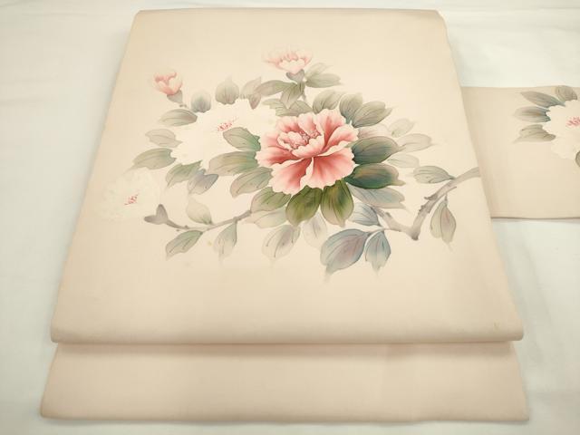 平和屋着物▼内山晴祥　手描き　塩瀬　九寸名古屋帯　枝花文　金彩　正絹　逸品　AABL2308pf