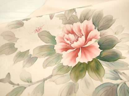 平和屋着物▼内山晴祥　手描き　塩瀬　九寸名古屋帯　枝花文　金彩　正絹　逸品　AABL2308pf
