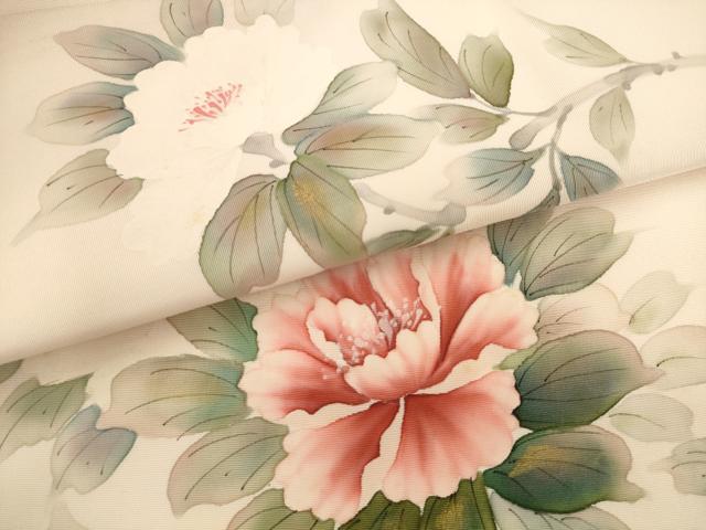 平和屋着物▼内山晴祥　手描き　塩瀬　九寸名古屋帯　枝花文　金彩　正絹　逸品　AABL2308pf