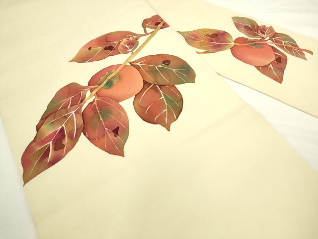 平和屋着物▼塩瀬　九寸名古屋帯　作家物　成り物　柿　ろうけつ染め　正絹　逸品　AABL2310pf