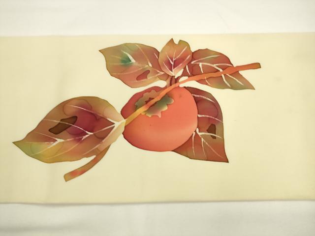 平和屋着物▼塩瀬　九寸名古屋帯　作家物　成り物　柿　ろうけつ染め　正絹　逸品　AABL2310pf