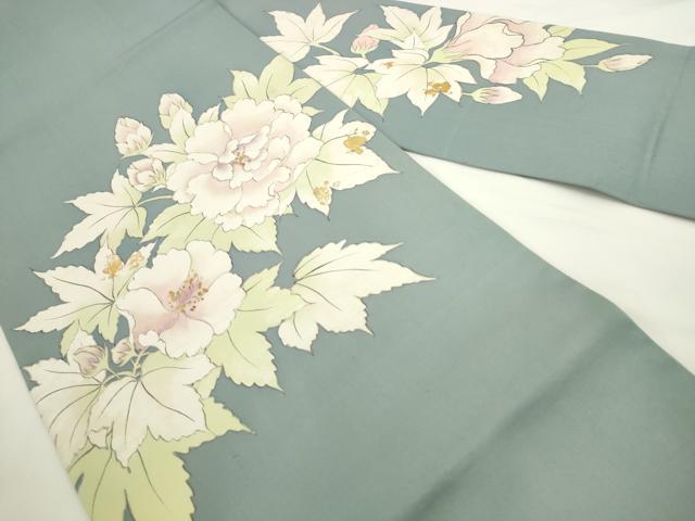 平和屋着物●塩瀬　九寸名古屋帯　手描き　草花文　金彩　正絹　逸品　AABL2311pf