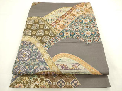平和屋着物●六通柄袋帯　唐織　趣悦　重ね山吉祥花文　金糸　正絹　逸品　AABL2312pf