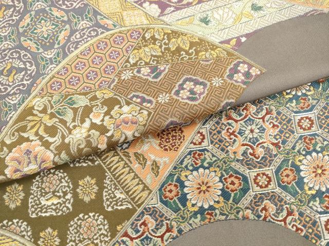平和屋着物●六通柄袋帯　唐織　趣悦　重ね山吉祥花文　金糸　正絹　逸品　AABL2312pf